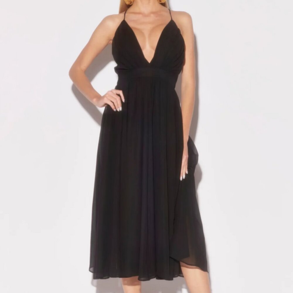 Meghan LA black chiffon midi cocktail dress Sz 10 - Picture 2 of 7
